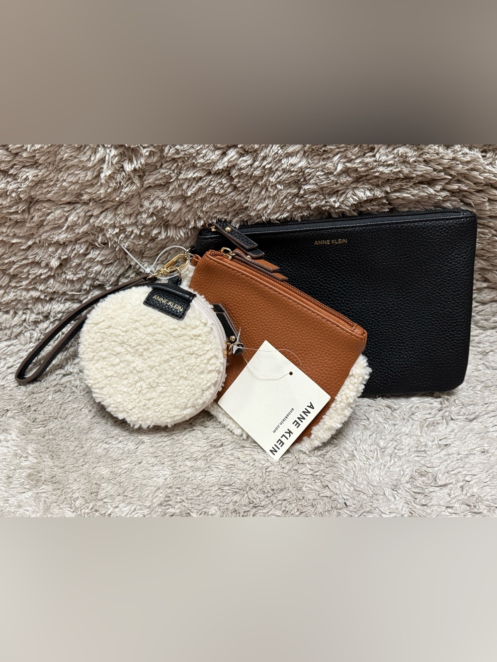 Anne Klein Black, Brown and Cream Triple Pouch Wristlet Set